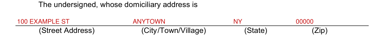 Form SE-1C example filled out, domiciliary address