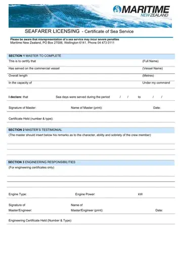 Sea Service Certificate Form Preview