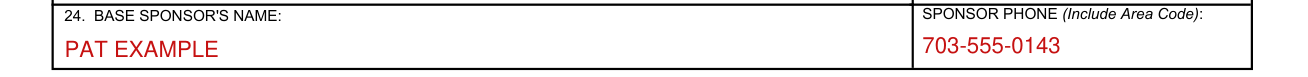 SECNAV 5512/1 example filled out, 24. BASE SPONSOR'S NAME and SPONSOR PHONE