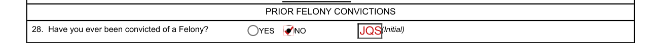 SECNAV 5512/1 example filled out, 28. PRIOR FELONY CONVICTIONS
