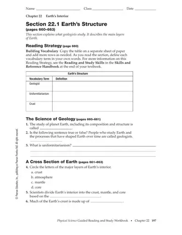 Section 221 Earths Structure Sheet Form Preview