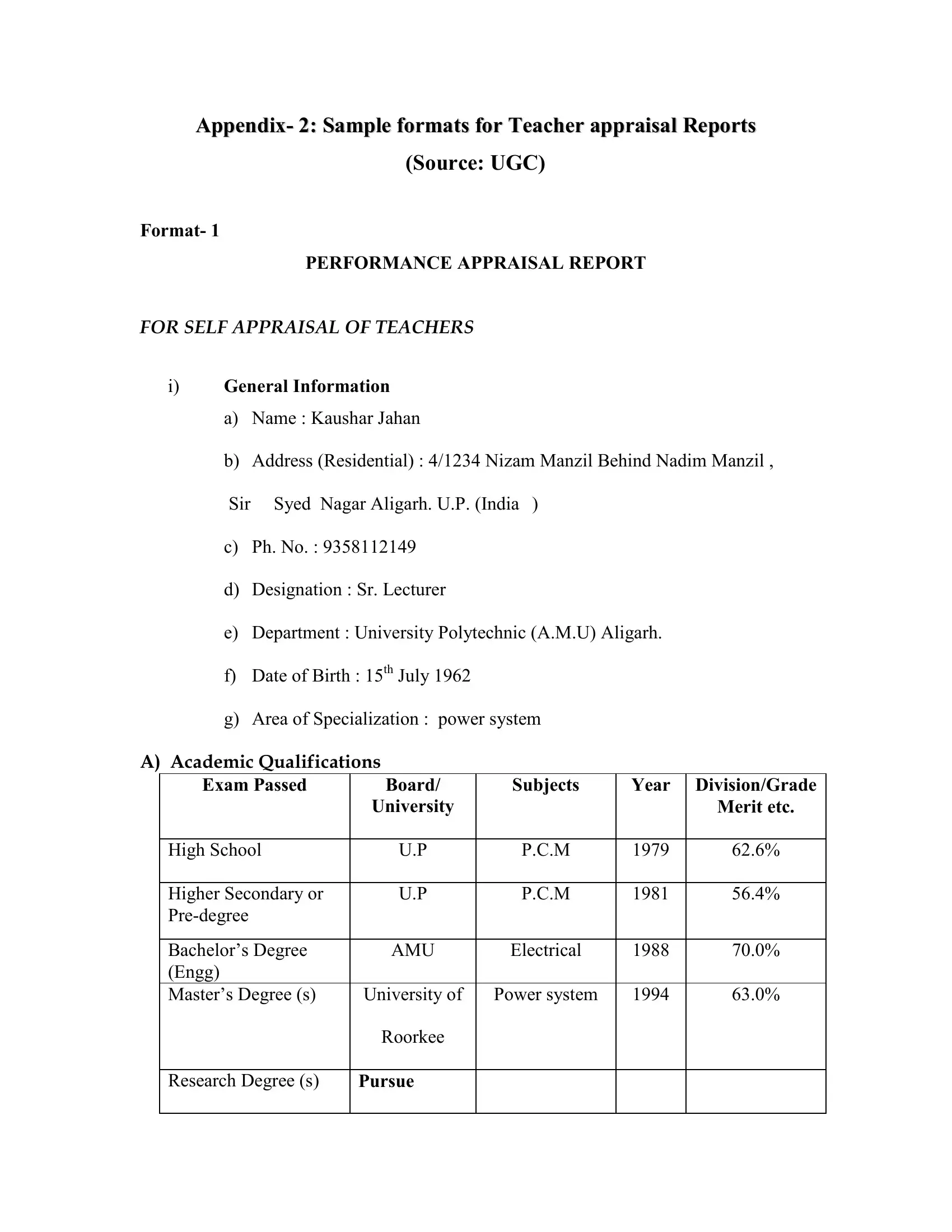 Self Appraisal Sample For Teachers PDF Form FormsPal