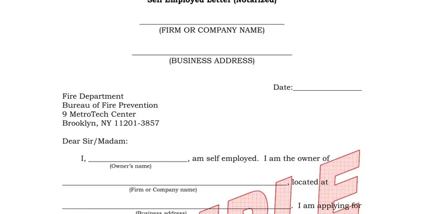 filling in self employed letter notarized step 1