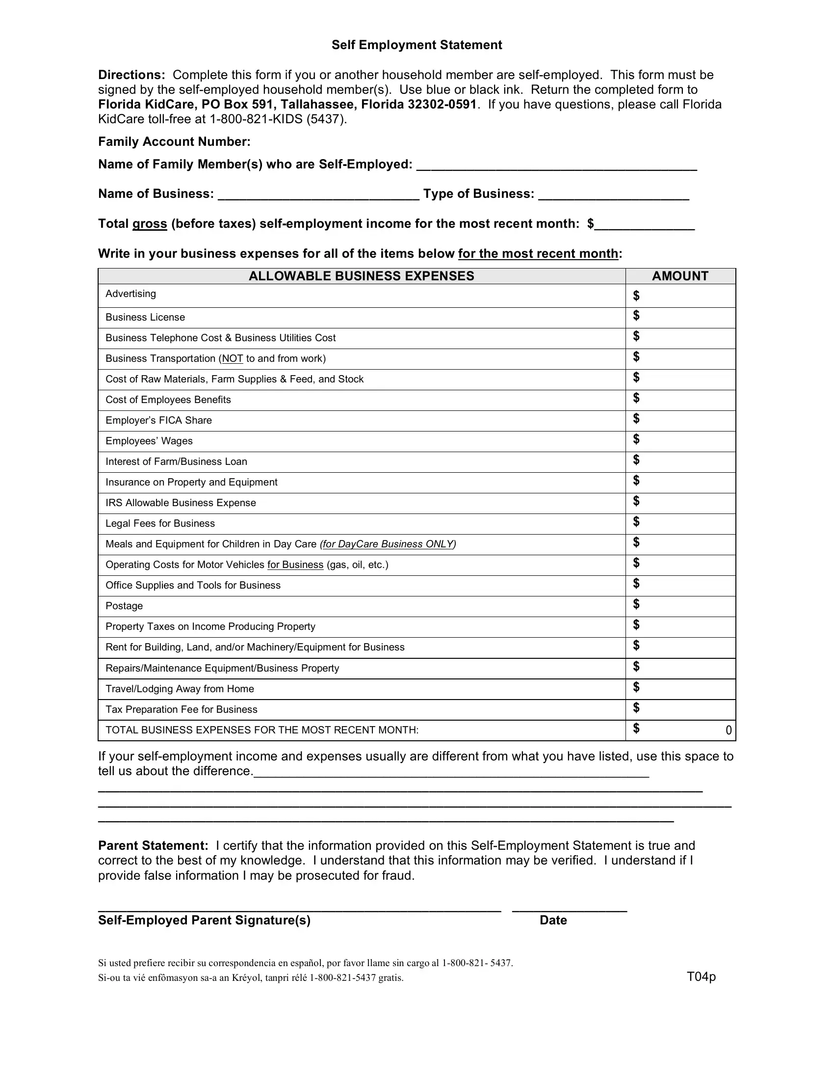 Self Employment Form ≡ Fill Out Printable PDF Forms Online