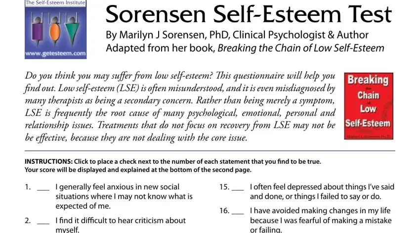 low self esteem test spaces to fill in