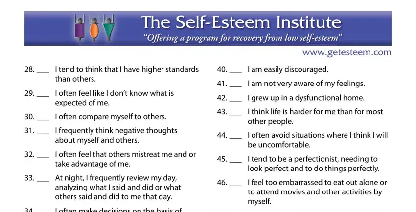 Filling out low self esteem test step 4