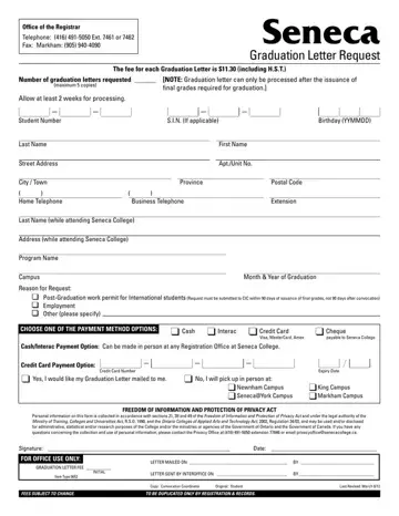 Seneca Graduation Letter Request Form Preview