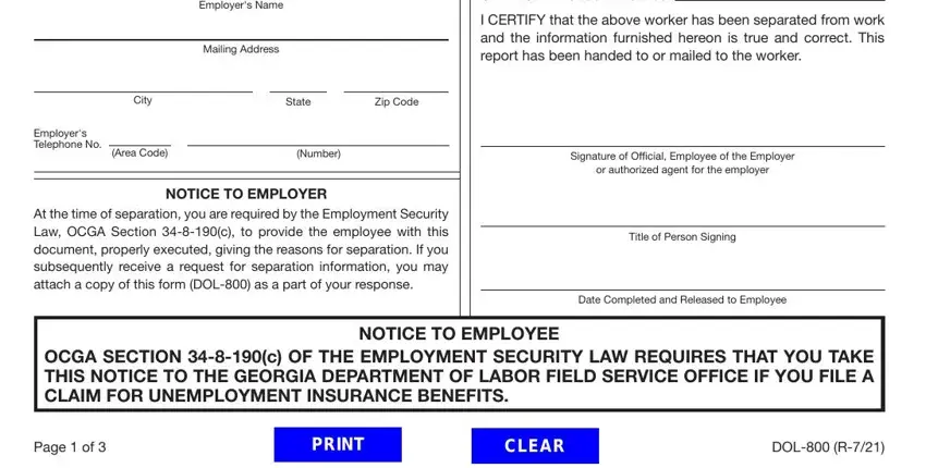 Completing georgia separation notice step 2