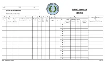 Service Book Format For Teachers Form Preview