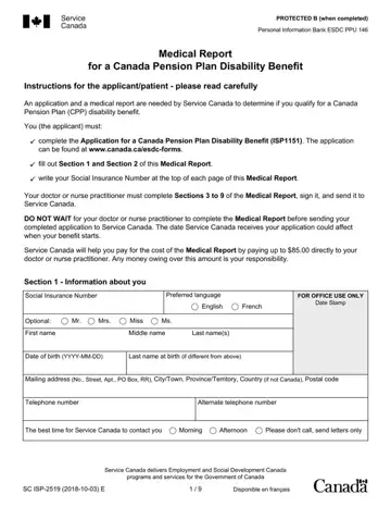 Service Canada Medical Report Form Preview