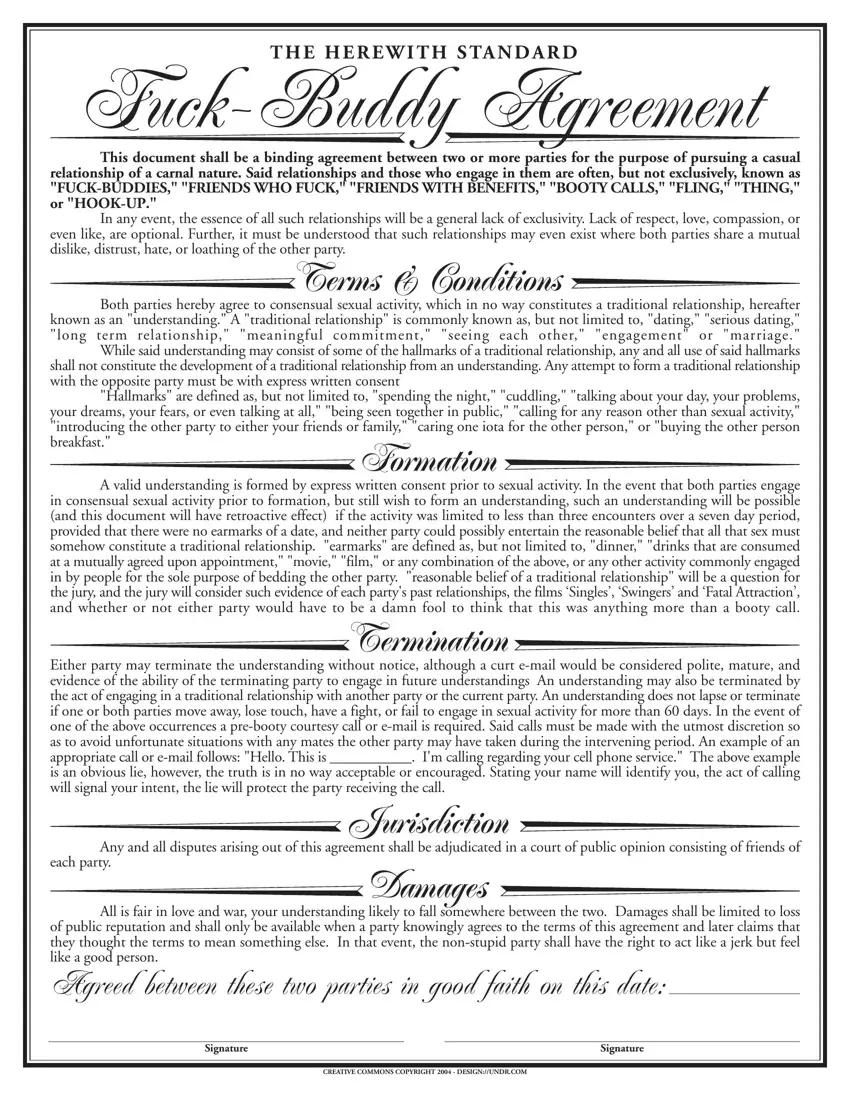 Sex Buddy Contract Form first page preview