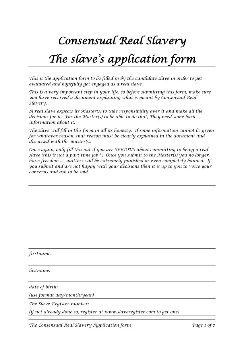 Sex Slave Form Fill Out Printable PDF Forms Online