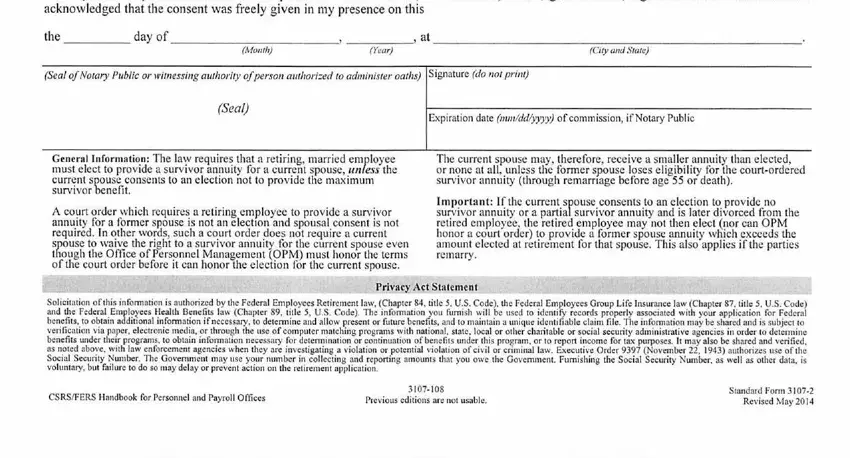 Entering details in sf 3107 2 spouse's consent to survivor step 2