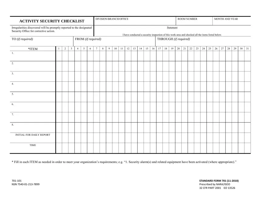 SF 701 Form ≡ Fill Out Activity Security Checklist