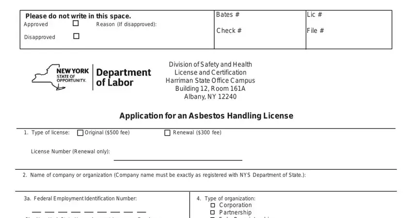 portion of blanks in application asbestos license