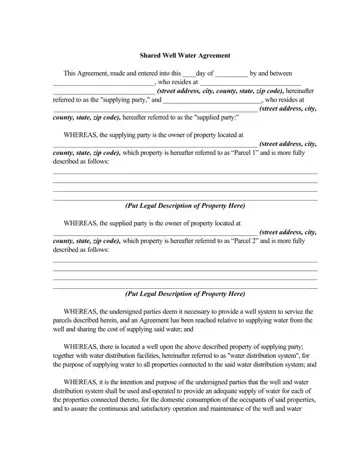 Shared Well Agreement Form Preview