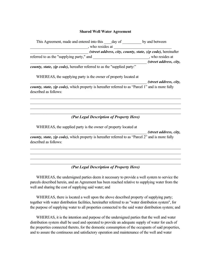 Shared Well Agreement Form first page preview