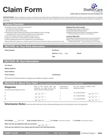 Shelter Care Claim Form Preview