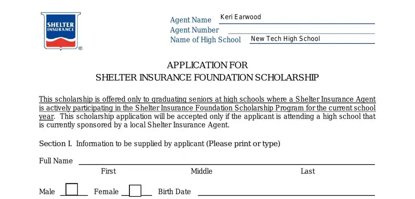 completing shelter insurance scholarship application stage 1