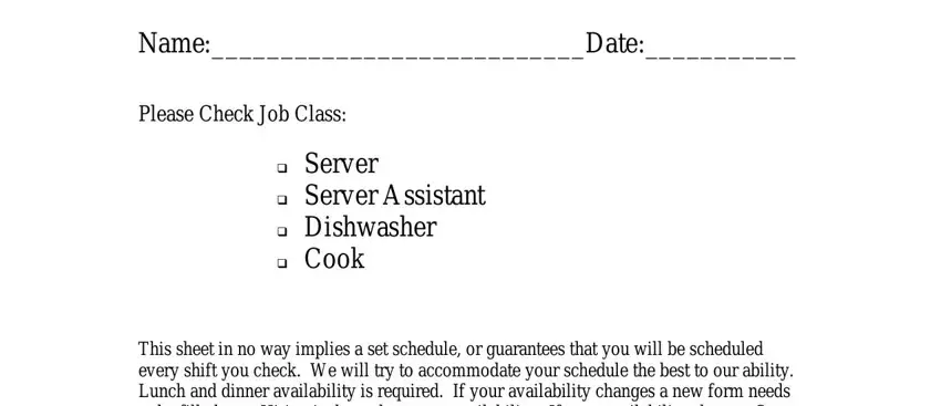 stage 1 to writing blank availability sheet