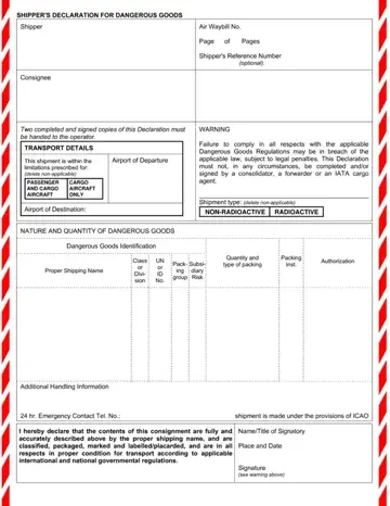 Shipper Declaration Form Preview