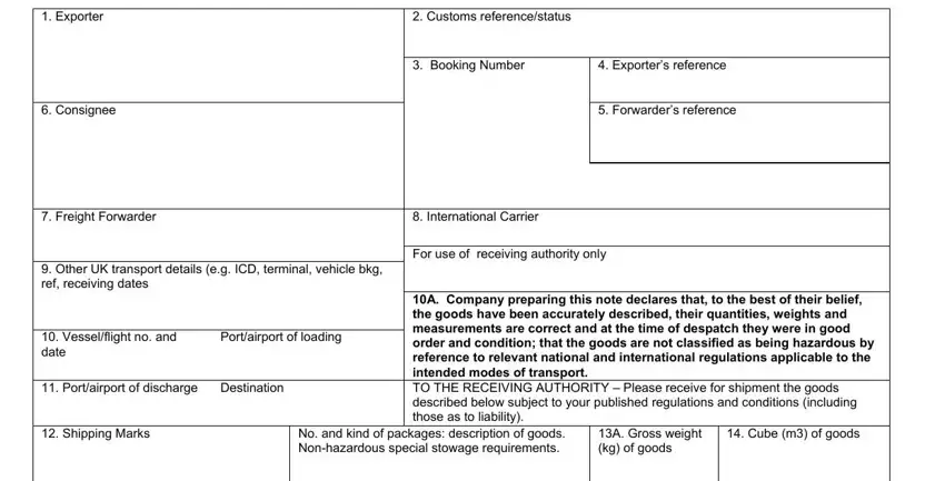 portion of spaces in shipping note template