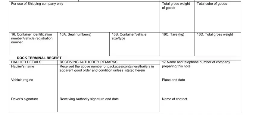 Completing shipping note template stage 2