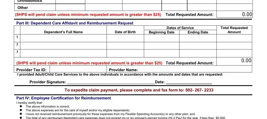Entering details in shps reimbursement form stage 2