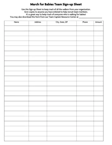 Sign Up Sheet Form Preview