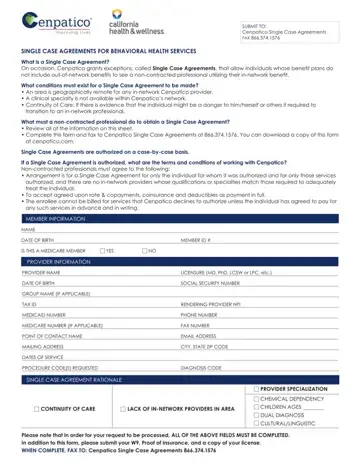 Single Case Agreement Template Form Preview