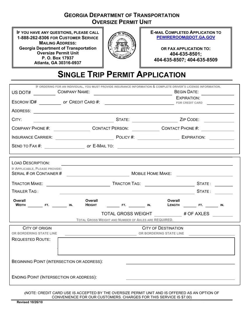 Single Trip Permit Application first page preview