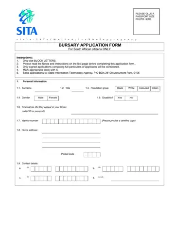 Sita Bursary Application Form Preview