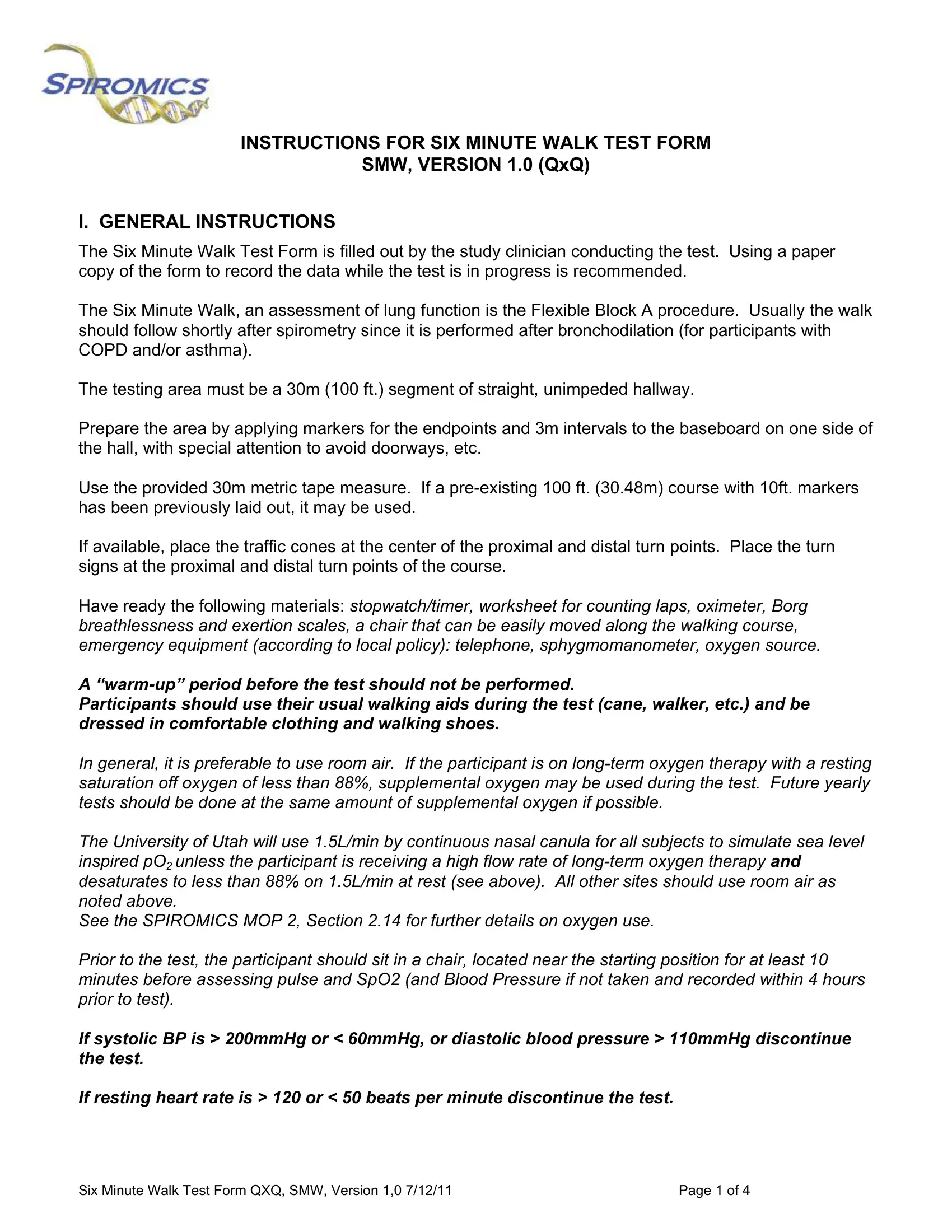 Six Minute Walk Test Form Fill Out Printable PDF Forms Online