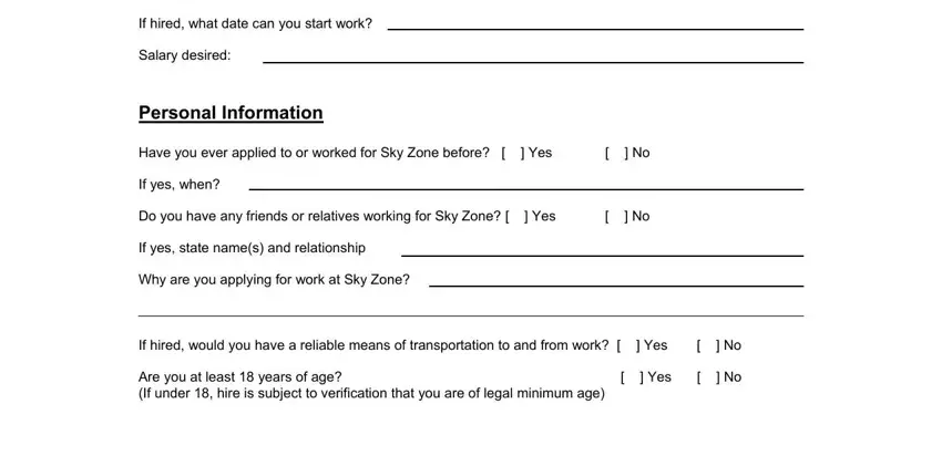 Entering details in sky zone application stage 2