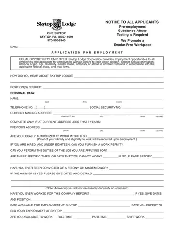 Skytop Application For Employment Form Preview