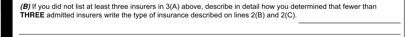 SL-2 Form example filled out, line 3(B), fewer than three admitted insurers