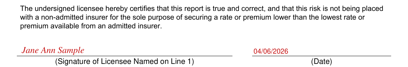 SL-2 Form example filled out, signature of Licensee Named on Line 1