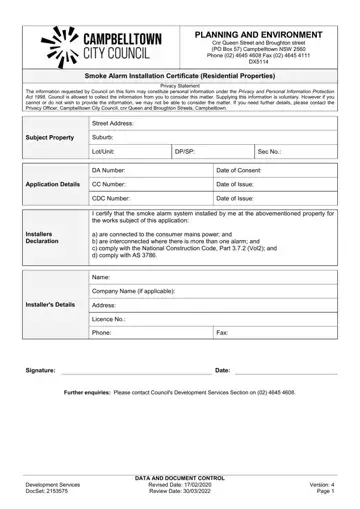 Smoke Alarm Certificate Form Preview