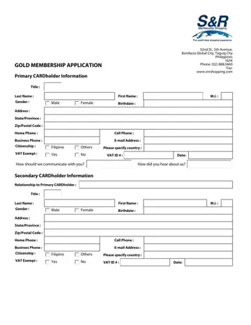 Snr Membership Shopping Form Preview