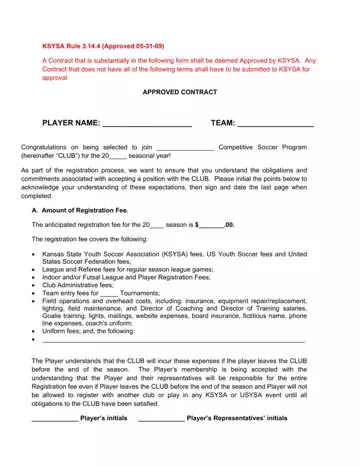 Soccer Player Contract Form Preview