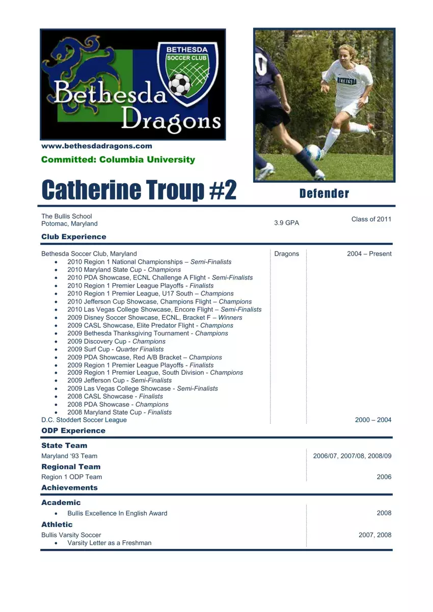 Soccer Player Profile Form first page preview