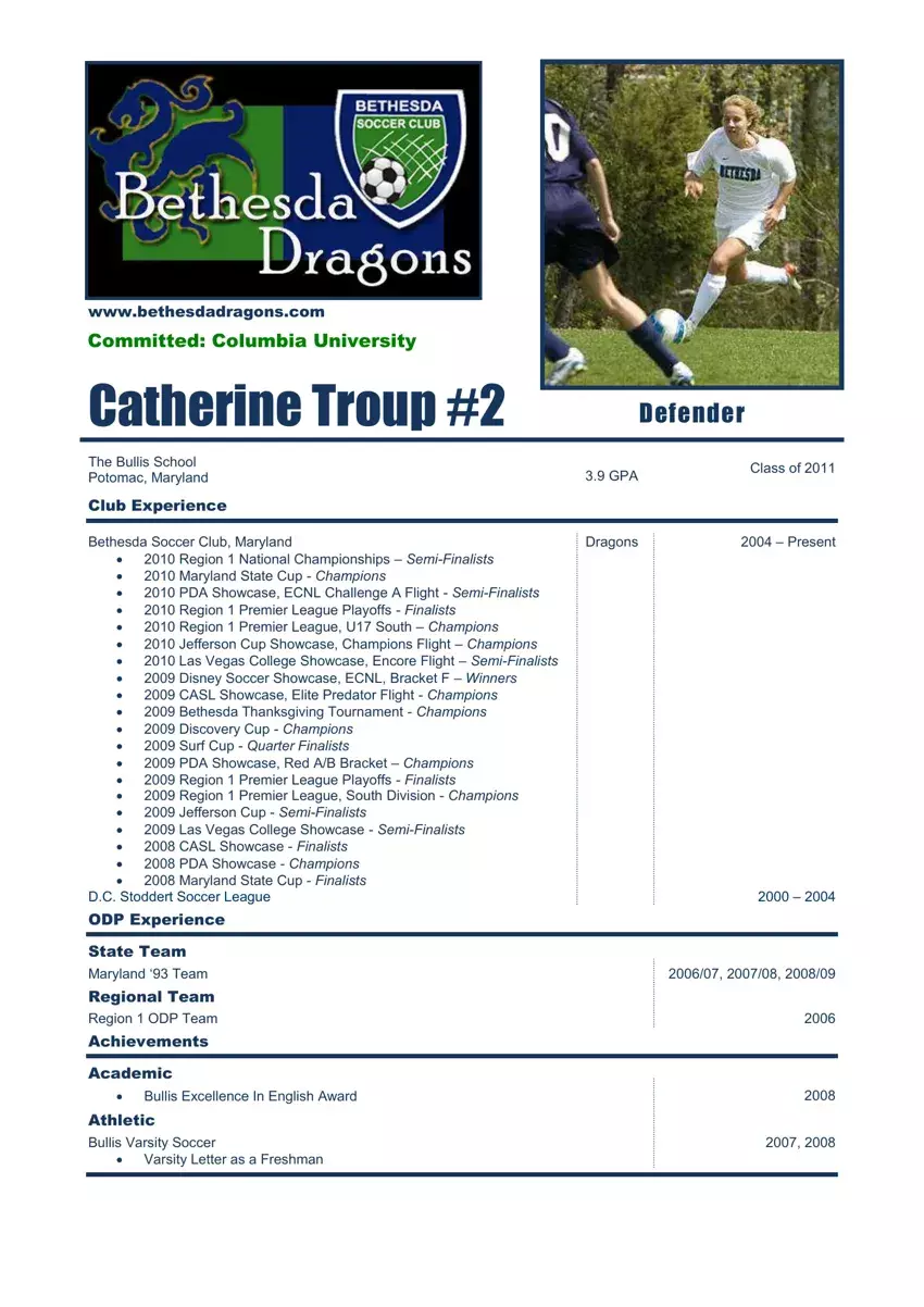 College Soccer Profile Template