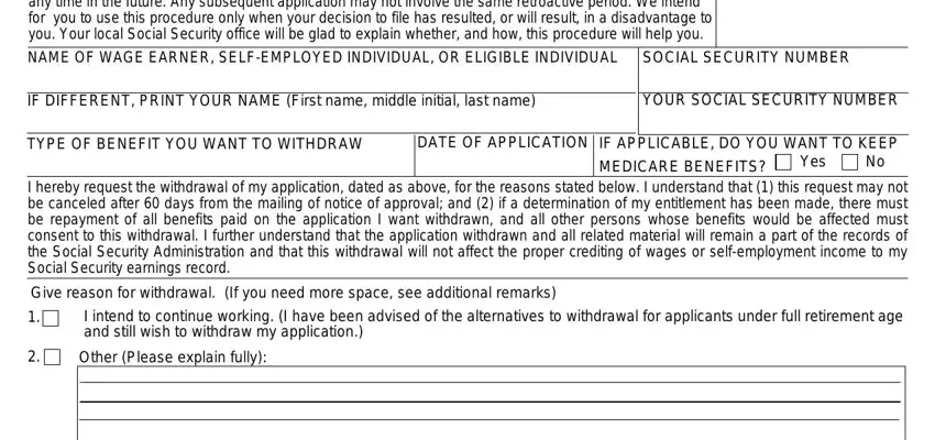 ssa form 521 empty spaces to fill out