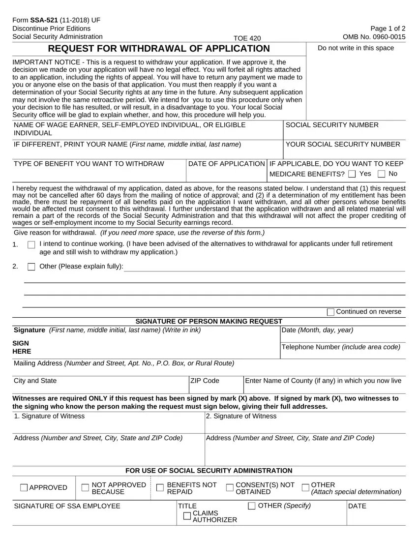 Social Security Form Ssa 521 first page preview