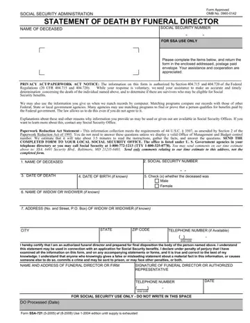 Social Security Form Ssa 721 Preview