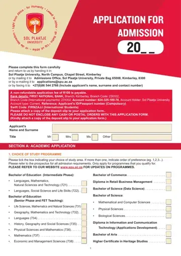 Sol Platjie University Form Preview