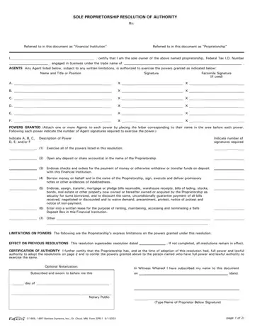 Sole Proprietorship Resolution Form Preview