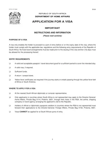 South Africa 84 Application Visa Form Preview