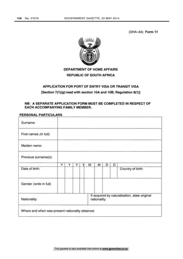 South Africa Dha 84 Form Preview