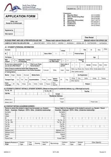 South Cape College Application Form Preview